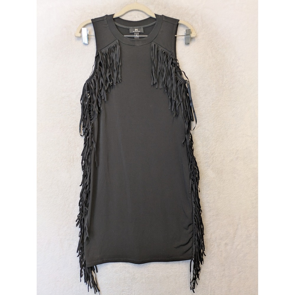IN San Francisco Fringe Dress Women's Medium Black Sleeveless Mini Western Boho